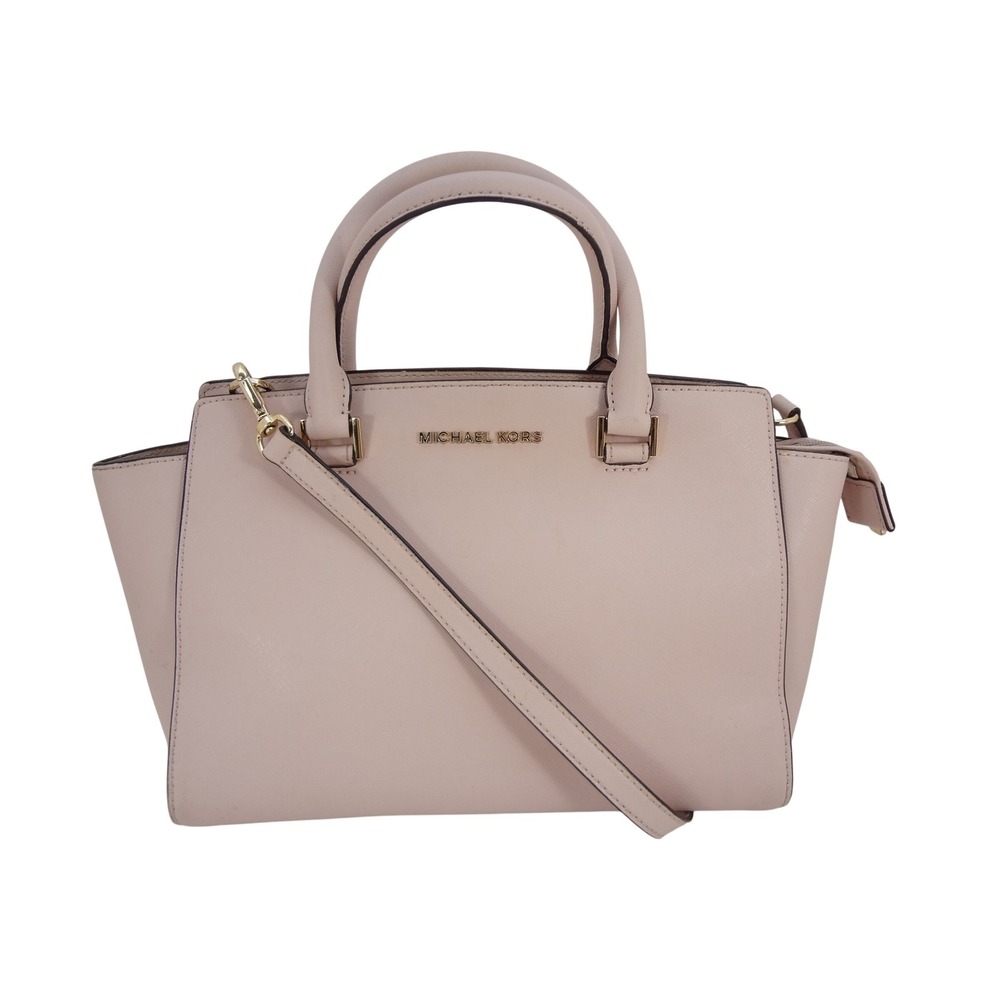 Michael Kors Selma Medium Saffiano Leather Satchel Blossom Pink Gold Hardware
